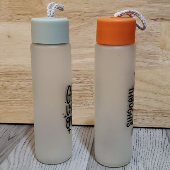 2 Glass Motivational Water Drink Bottle Container 12 oz - Picture 2 of 9